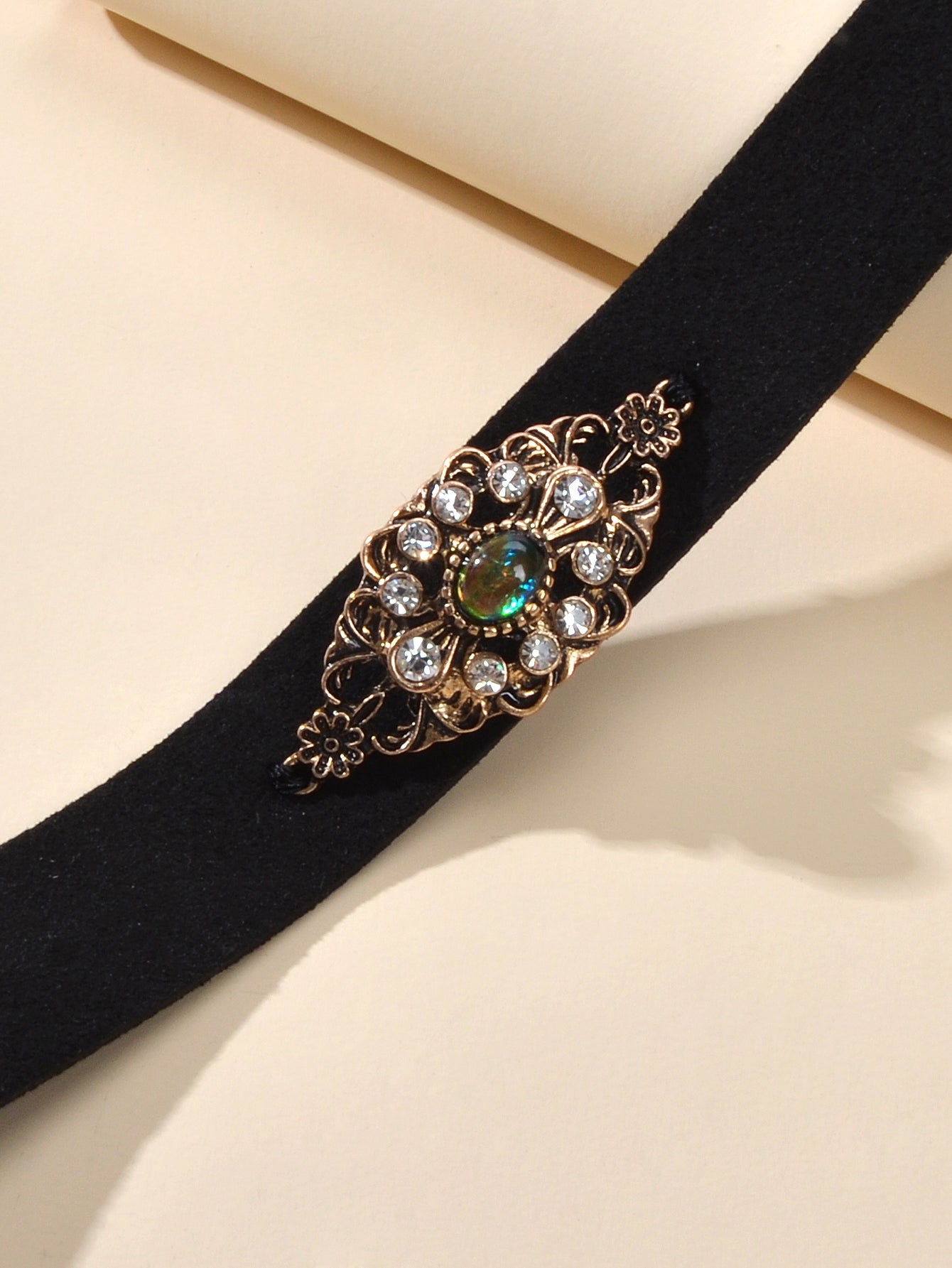 90s Retro Antique Gold Flower Black Velvet Tattoos Choker Necklace Gothic Collar