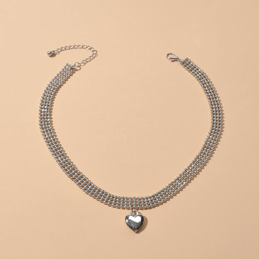 Wide Multi-layer Popcorn Silver Chain Heart Necklace Women Party Decoration Gift