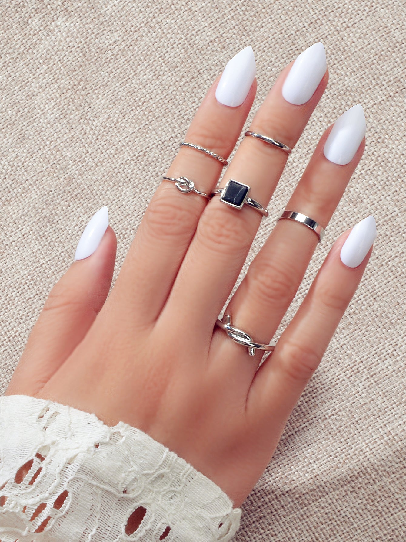 6 pcs Fashion Jewellery Black Stone Decor Gold Silver Midi Finger Knuckle Rings