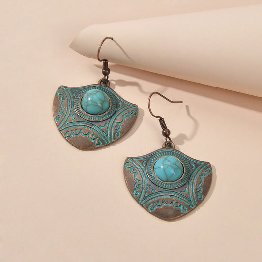 Oxidized Traditional Jewellery Beads Carved Geometric Dangle Vintage Earrings