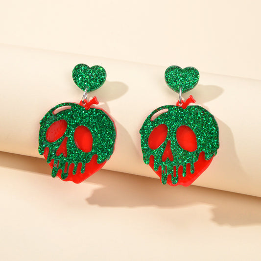 Personality Creative Jewelry Red Strawberry Green Skull Punk Rock Weird Earrings