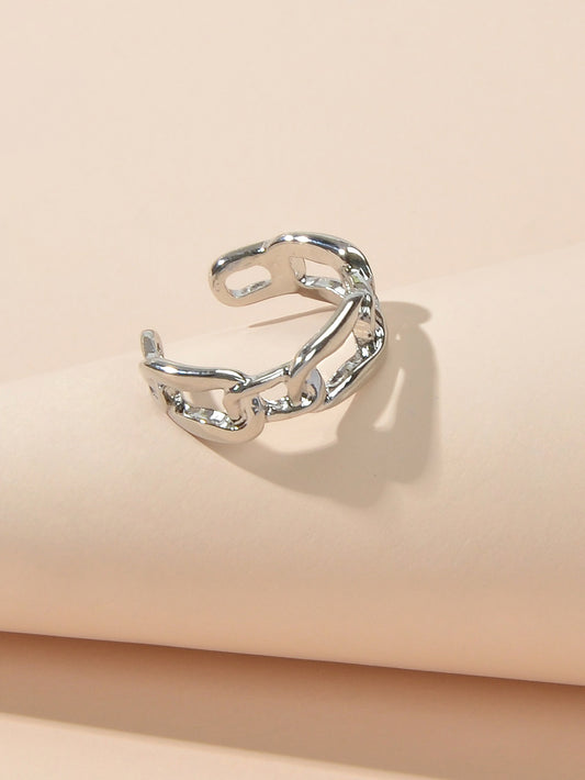 Minimalist Jewelry Metal Lock Chain Design Open Cuff Finger Trendy Ring AU Stock