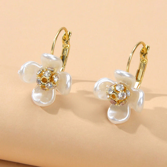 Delicate Jewelry Rhinestone White Resin Flower Hoop Bridal Party Dangle Earrings