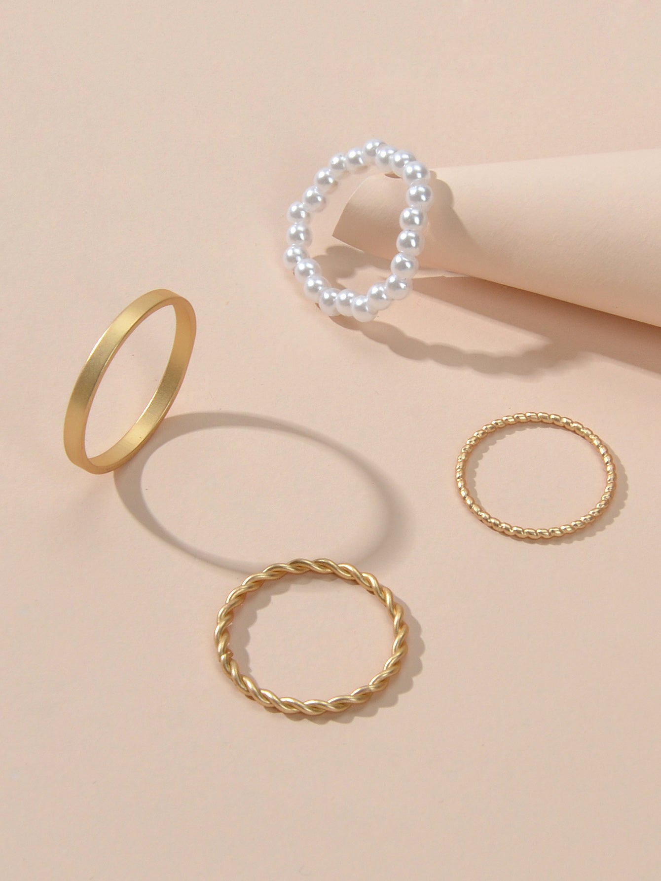 4pcs Boho Chic Stackable Pearl Midi Finger Knuckle Multiple Rings set Bulk Pack