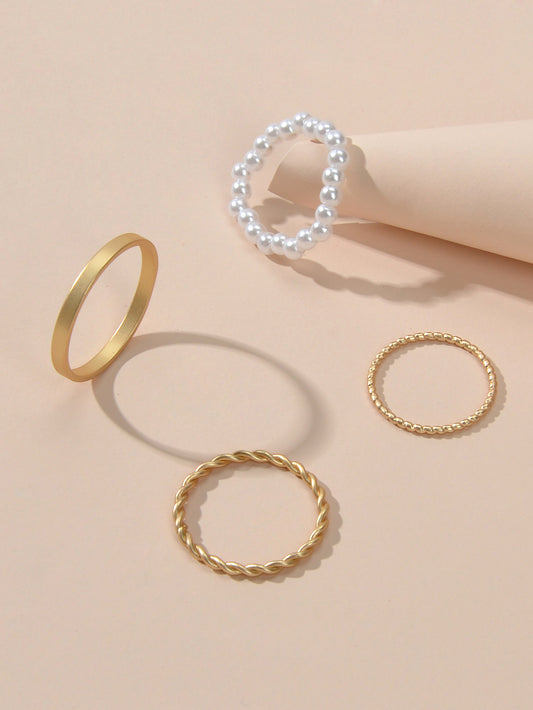 4pcs Boho Chic Stackable Pearl Midi Finger Knuckle Multiple Rings set Bulk Pack