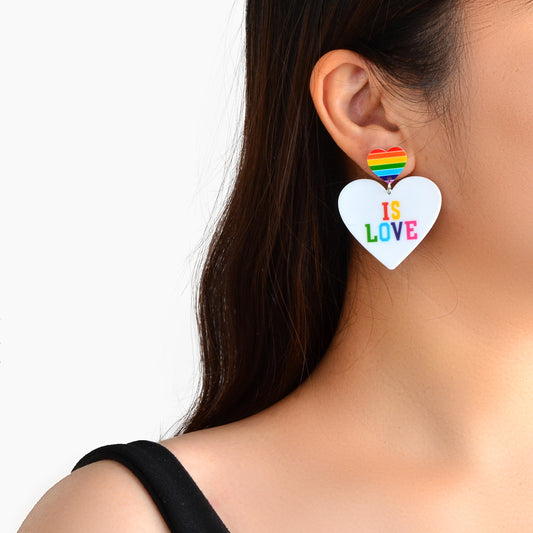 Rainbow Resin Heart Love Letter Asymmetrical Dangle Pierced Earrings Jewellery