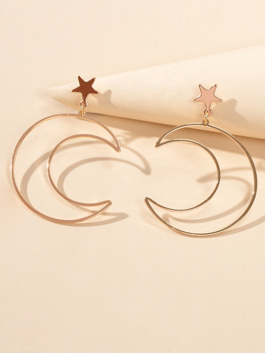 Trendy Minimalist Jewellery Gold Silver Star Moon Dangle Earrings Accessories