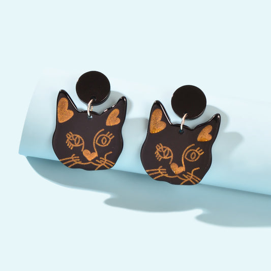 Party Jewellery Gift Black Beige Acrylic Dangle Cute Animal Cartoon Cat Earrings
