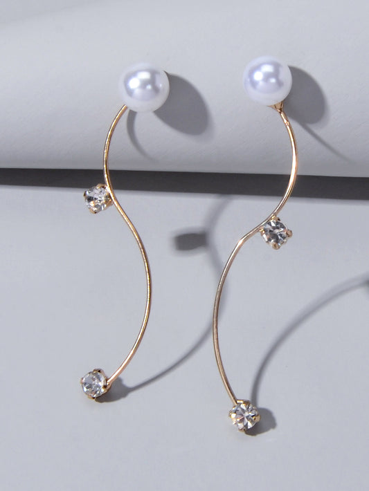 Classics Faux Zircon Pearl Gold Silver Metal S Earrings Ear Jacket Accessories