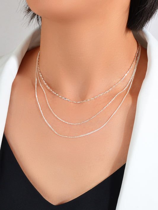 Women Collar Silver Multi-layer Chain Necklace Minimalist Party Decoration Gift