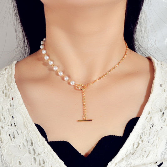 Ladies Jewelry Accessories Pearl Gold Chain Bar Charm Dangle Y Lariat Necklace