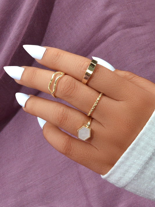 Multiple 4 pcs Square Geometric Gold Metal Knuckle Stackable Midi Rings Set Gift