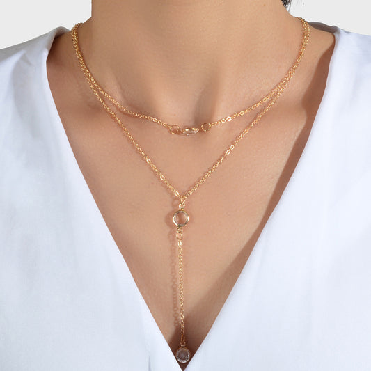 Female Gold Silver Chain Double Layered Necklace Long Chain Dangle Y Necklace