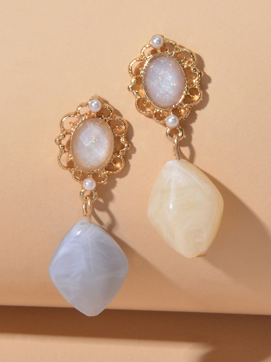 Retro Jewelry Good Quality Pearl Geometric Asymmetric Dangle Earrings Accessory