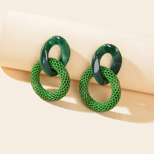 Green Red Resin Paper Clip Cuban Chain Link Dangling Party Earrings Ear Jewelry