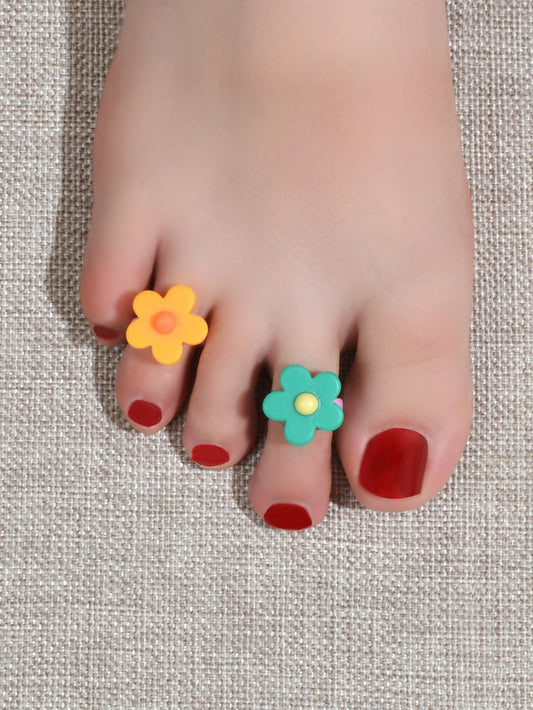 2 pc Boho Chic Candy Color Flower Toe Ring Multiple Beach Finger Foot Jewellery