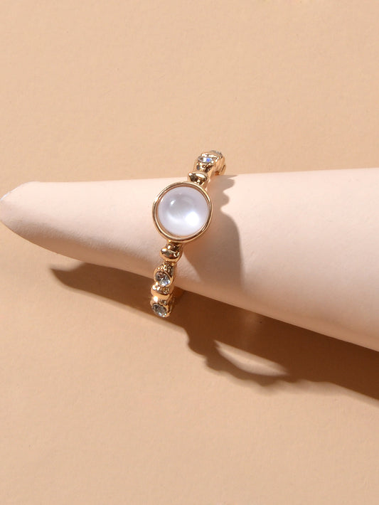 Textured Jewelry Rhinestone Opal Gold Finger Ring Luxurious Popular Accessories
