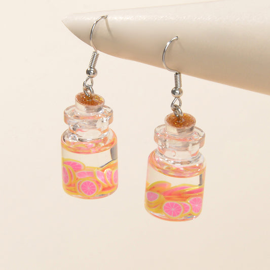 Cute Funny Transparent Trendy Resin Grapefruit Bottle Dangle Gift Women Earrings