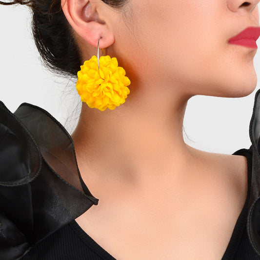 Yellow Hotpink Chiffon Blossom Flower Floral Dangle Hoop Earrings Wedding Gift