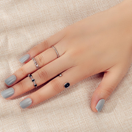 4 pcs Black Enamel Beads Silver Midi Finger Knuckle Multiple Rings set Bulk Pack