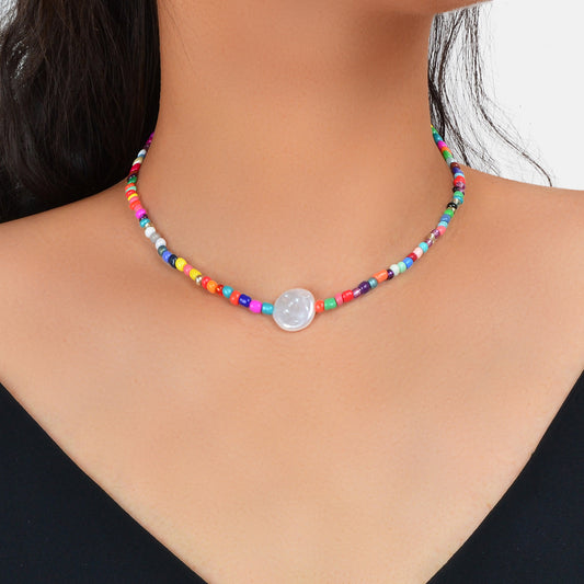 Bohemian Handmade Colourful Seed Beads Choker Y2K Beautiful Pearl Necklace Gift