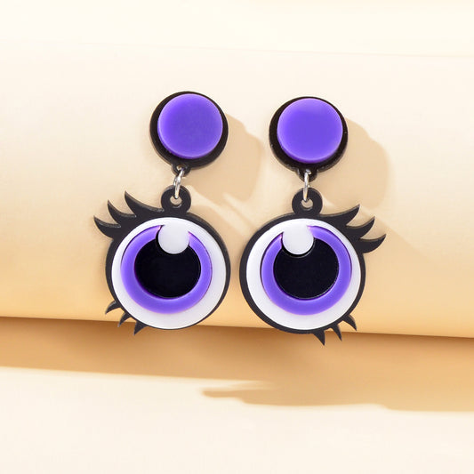 Cute Purple Eye Earrings Acrylic Cartoon Novelty Trendy Lightweight Drop Stud