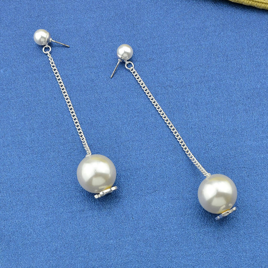 Wedding Jewellery Pearl Gold Silver Long Chain Dangle Earrings Trendy Ear Jacket