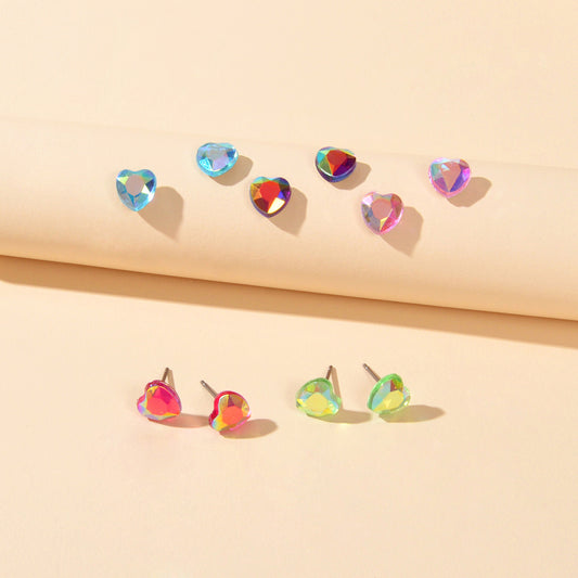5pairs Funny Gifts Candy Color Small Heart Stud Earrings Lovely Ladies Jewellery
