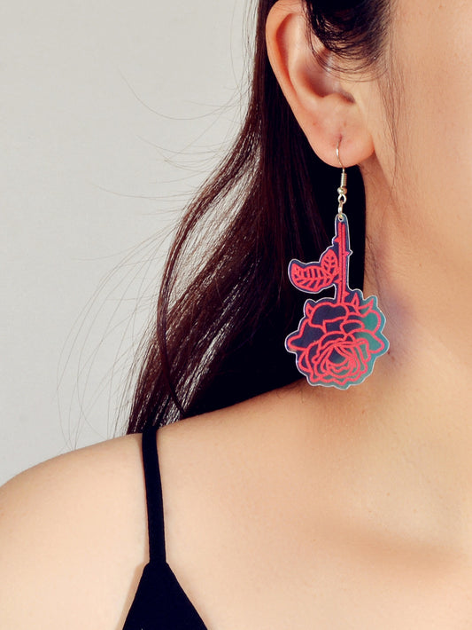 Unique Party Decoration Women Big Resin Hotpink Flower Dangle Female Earrings