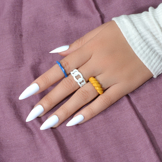 3 pcs Geometric Multi-colored Resin Plastic Chunky Multiple Rings set Bulk Pack