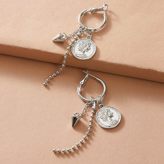 Designer Jewellery Silver Chain Popcorn Chain Spike Cion Charm Hoop Punk Earring