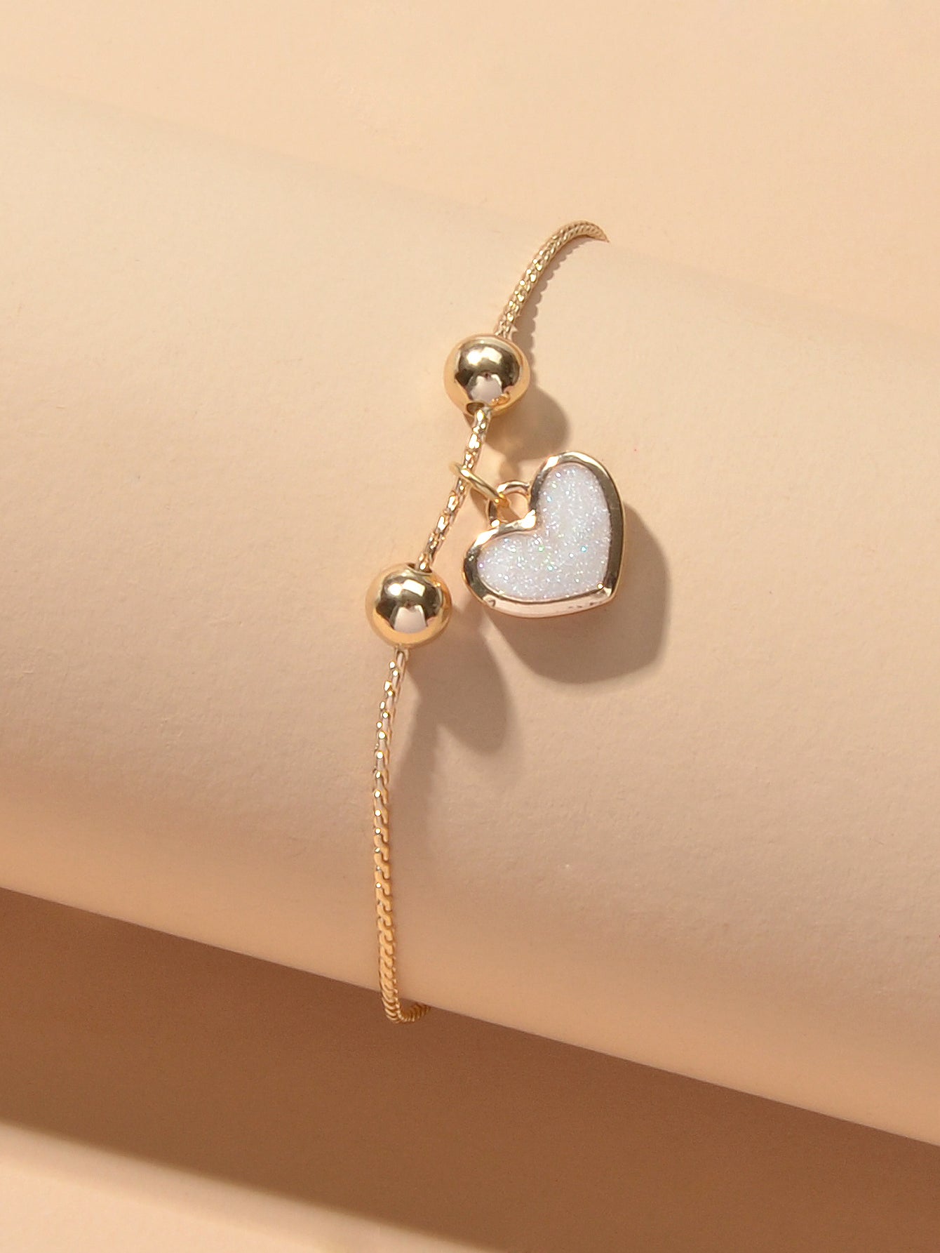 White Enamel Love Heart Charm Bracelet Adjustable Modern Trendy New Jewellery