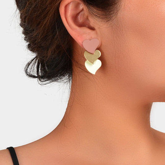 Lightweight Multilevel Love Heart Dangle Personalized Multicolored Earrings Gift