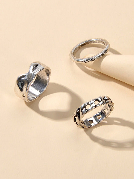 3 pcs Tribal Ethnic Antique Silver Geometric Stackable Multiple Finger Ring Set