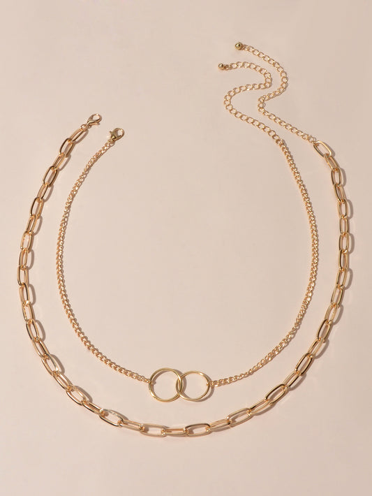 Punk Style 2 pcs Gold Chain Circle Pendant Necklace Wholesale Price Accessories