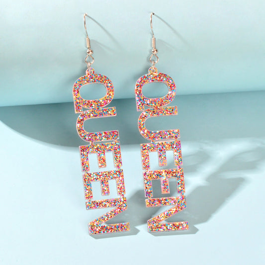 1 Pair Shiny Queen Drop Dangle Long Earrings Womens Party Gift Parade Jewellery