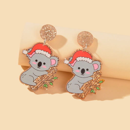 Christmas Gift Series Jewelry Shiny Acrylic Koala Chunky Party Fesvital Earrings