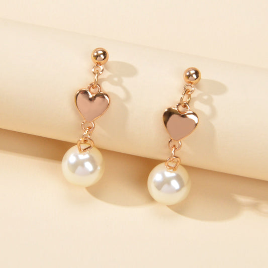 Anniversary Wedding Jewellery Simulated Pearl Decor Gold Heart Love Gift Earring