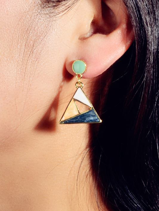 Trendy Multi-colored Enamel Triangle Geometric Dangle Party Designer Earrings