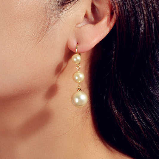 Faux Pearl Long Dangle Hoop Textured Earrings Wedding Party Retro Jewellery Gift