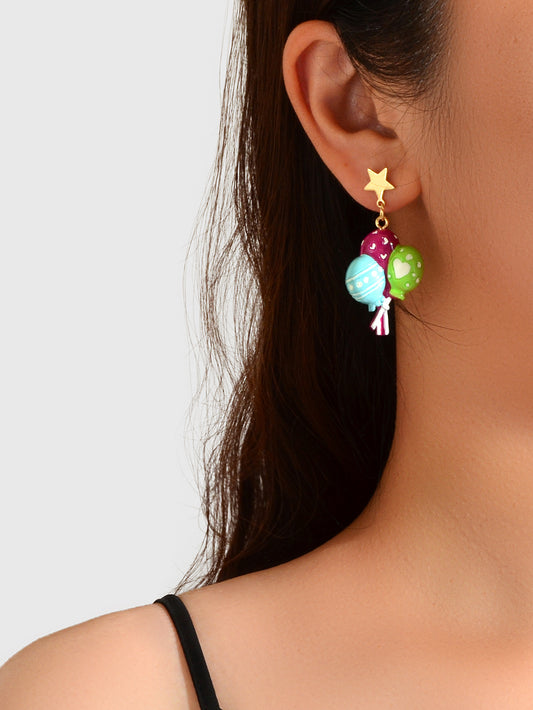 Personality Creative Colorful Resin Balloon Dangle Stud Gift Earrings for Women