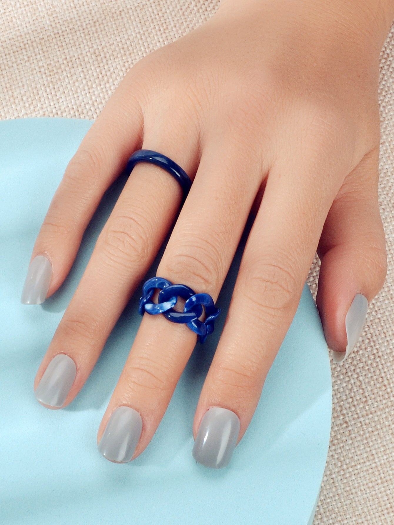 2pcs Trendy Jewelry Blue Brown Geometric Stackable Multiple Midi Finger Ring Set