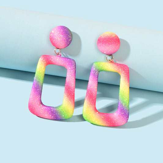 Rainbow Color Rectangle Geometric Dangle Statement Drop Earrings for Women Party