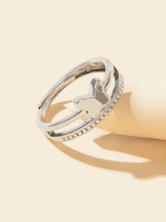 Good Quality Band Women Silver Color Double layer Copper Butterfly Finger Ring