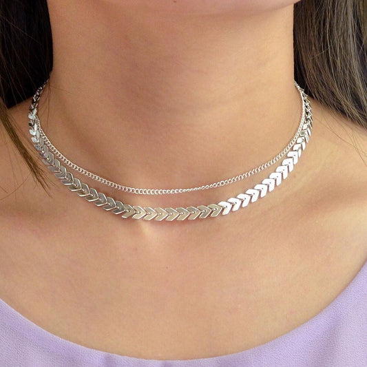 Female Gift Double layer Gold Silver Chain Short Clavicle Punk Collar Necklace