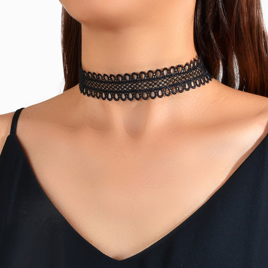 Gothic Punk 90s Black Ribbon Geometric Tattoo Choker Lace Necklace Grunge Collar