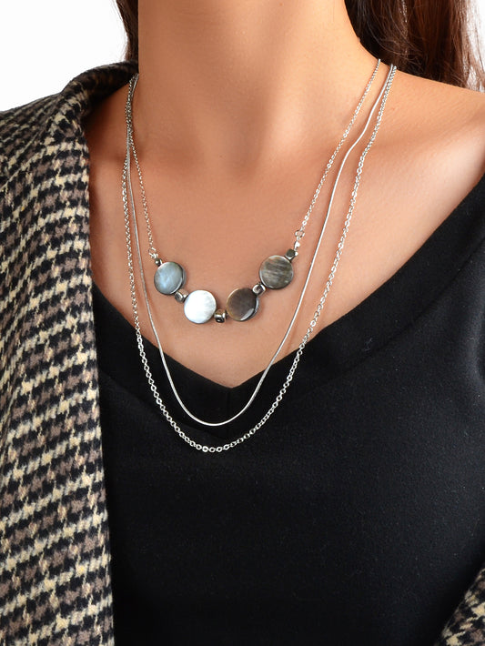 Multi-layer Silver Chain Shell Beads Chain Necklace Party Decoration Jewellery