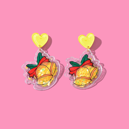 Christmas Bell Earrings Love Heart Charm Stud Girls Gift