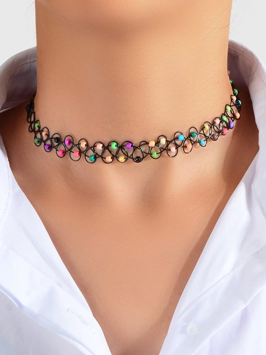 Gothic Colorful Seed Beads Black Rope Elastic Necklace Tattoo Choker Teen Collar