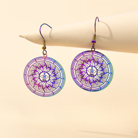 American Indian Ethnic Metal Hollow out Rouns Sun Eye Statement Dangle Earrings